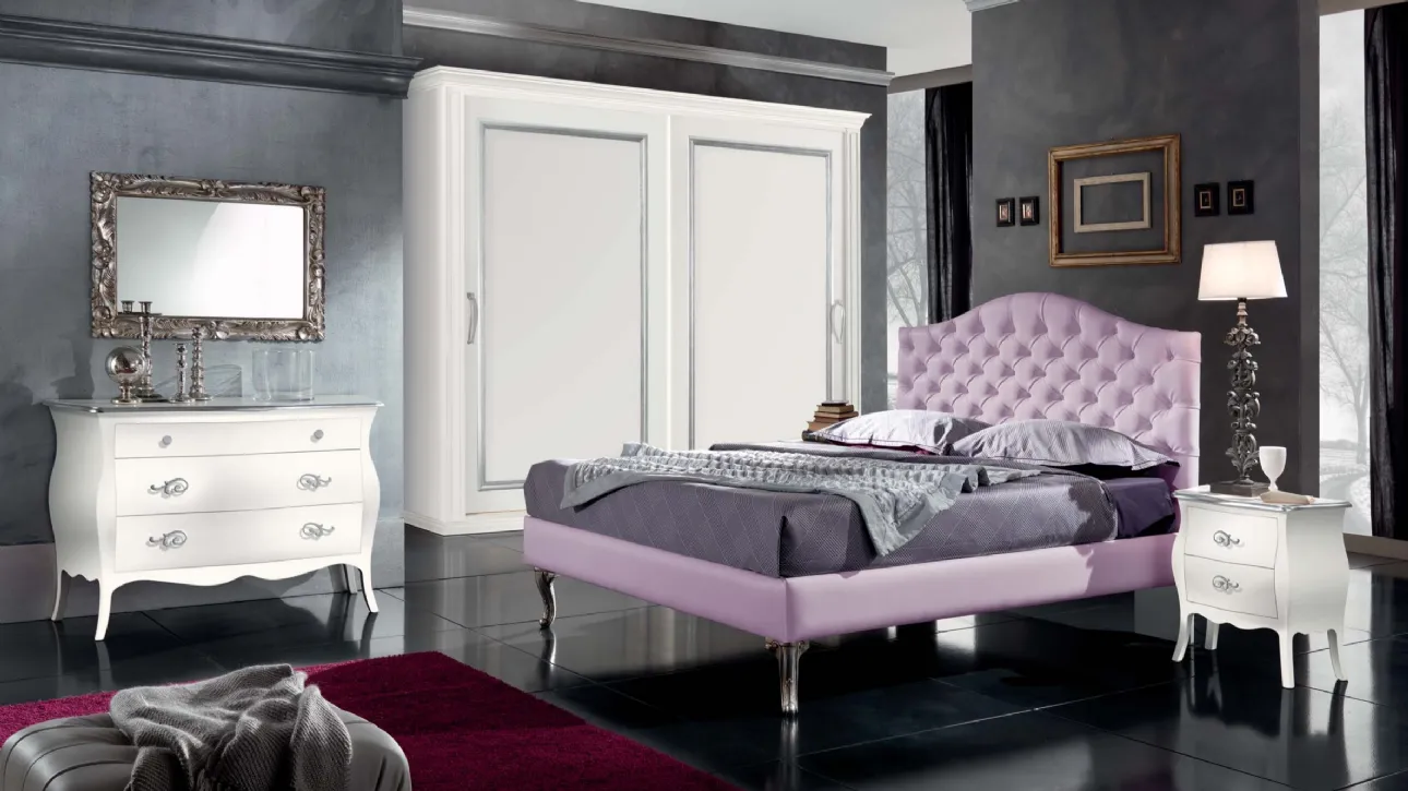 Letto in ecopelle con testata con bottoni Swarovski Apollo di Euro Design