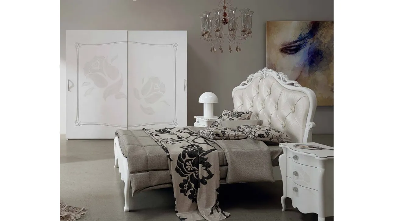 Letto Corinne con testiera in ecopelle imbottita e trapuntata di Euro Design