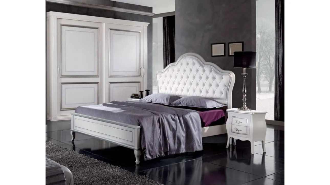 Letto con testiera in ecopelle impreziosita da bottoni Swarovski Enea di Euro Design