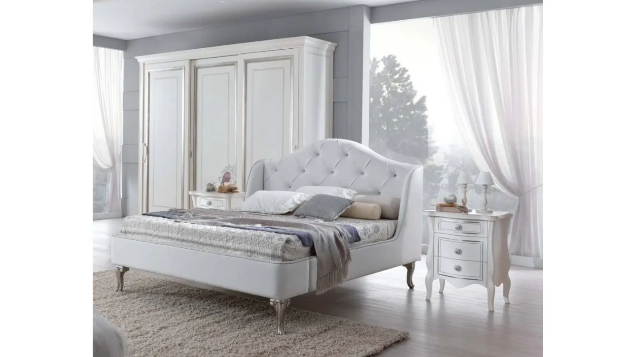 Letto in ecopelle con testiera impreziosita da bottoni Swarovski Eros di Euro Design