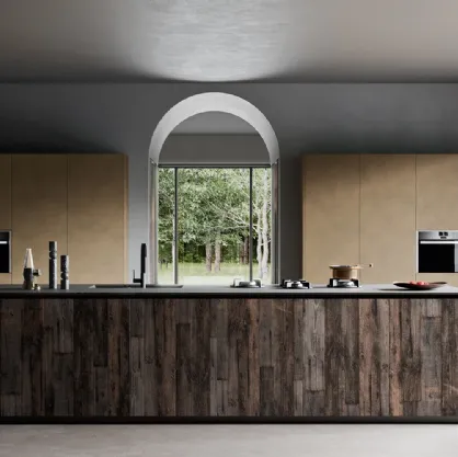 Cucina Design con isola K105 05 in legno antico di Abete di Zecchinon Cucine