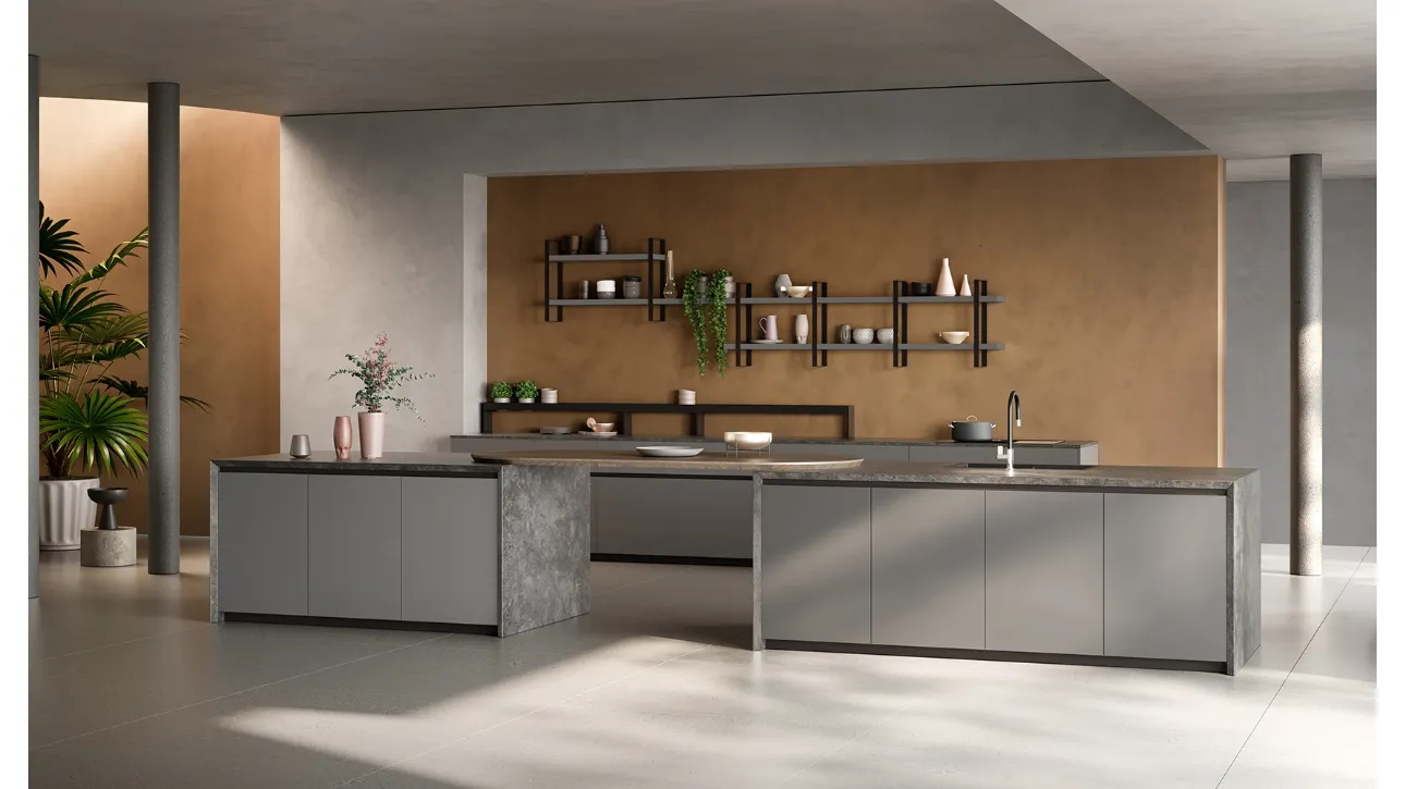 Cucina Design con isola Kelly 02 in Fenix e marmo di Zecchinon Cucine