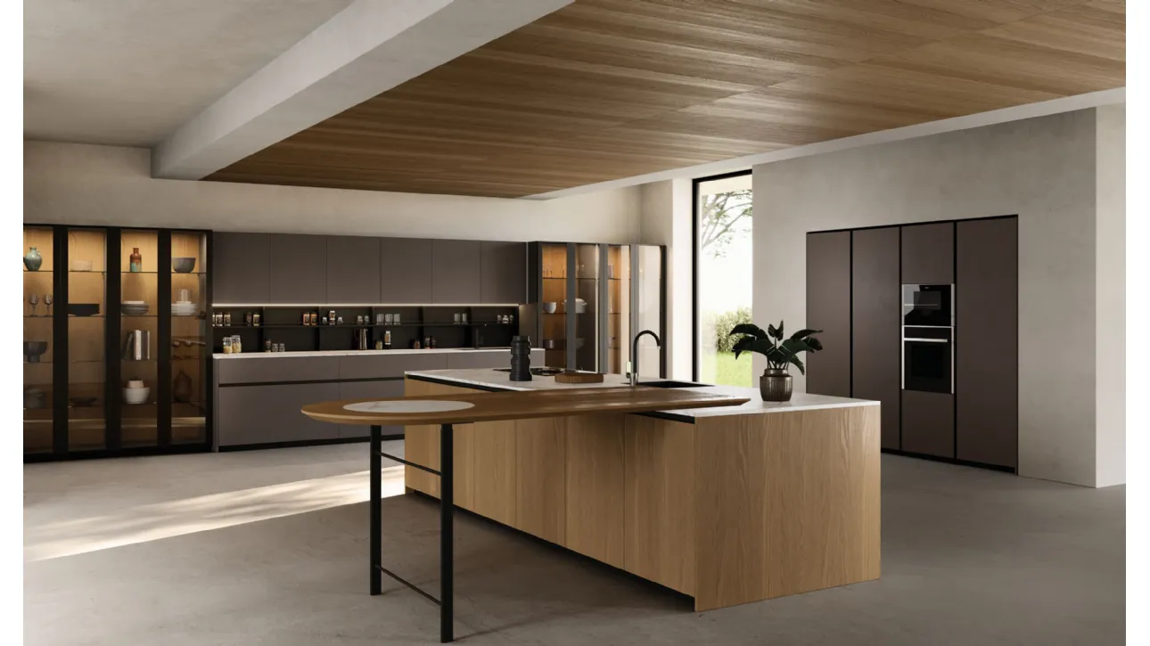 Cucina Design con isola Kelly 04 in laccato e Olmo di Zecchinon Cucine