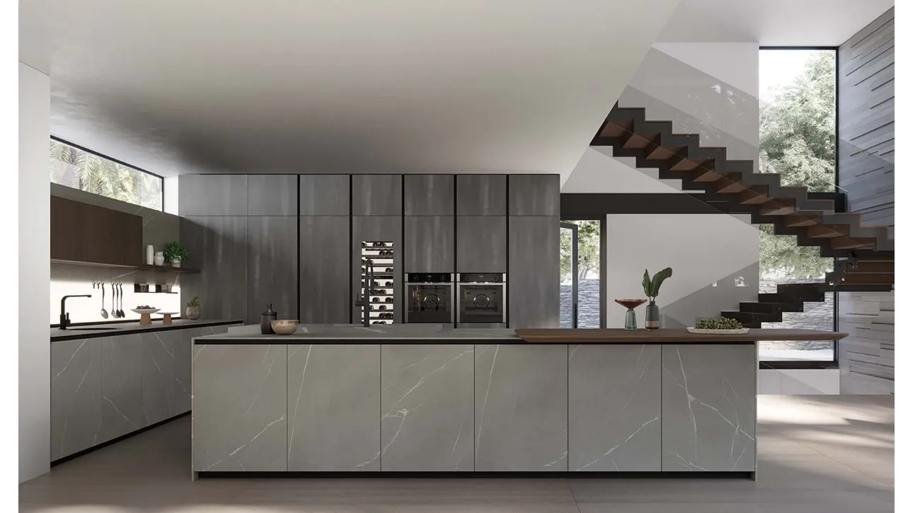 Cucina Design con isola T70 02 in laminam Pietra Piasentina di Zecchinon Cucine