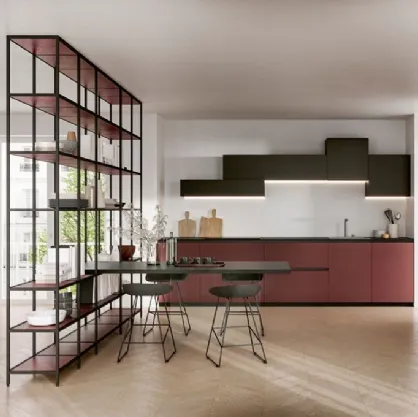 Cucina Moderna Kira e Sigma comp 03 in Rosso Vino e Frassino Biondo di Lyons Cucine