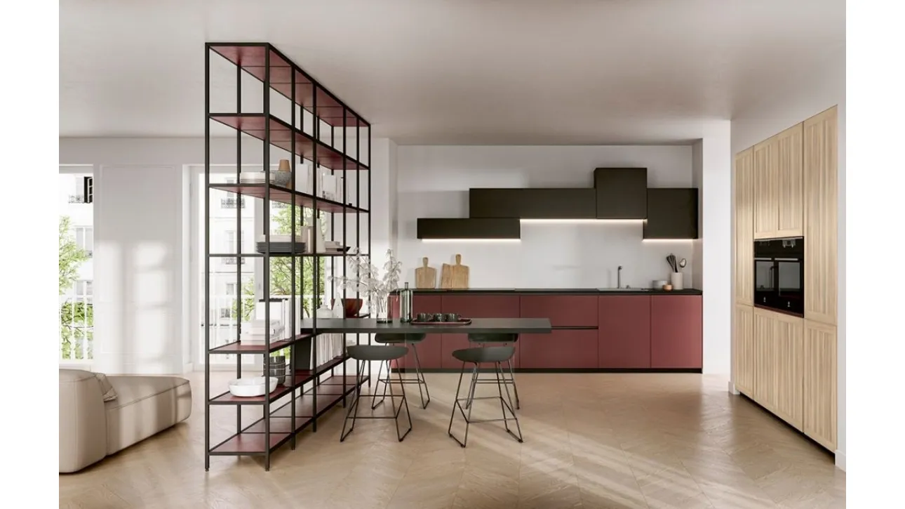 Cucina Moderna Kira e Sigma comp 03 in Rosso Vino e Frassino Biondo di Lyons Cucine